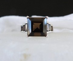 Vintage Art Deco Style Sterling Silver 925 Natural Smoky Quartz Ring 7