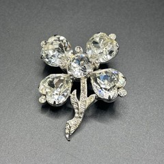 RARE! Eisenberg Original Brooch Pin Clover Shamrock Heart Rhinestone 2”L *READ*