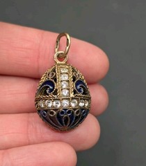 Sterling Silver Gold Vermeil Enamel Rhinestone Russian Mini Egg Charm Pendant