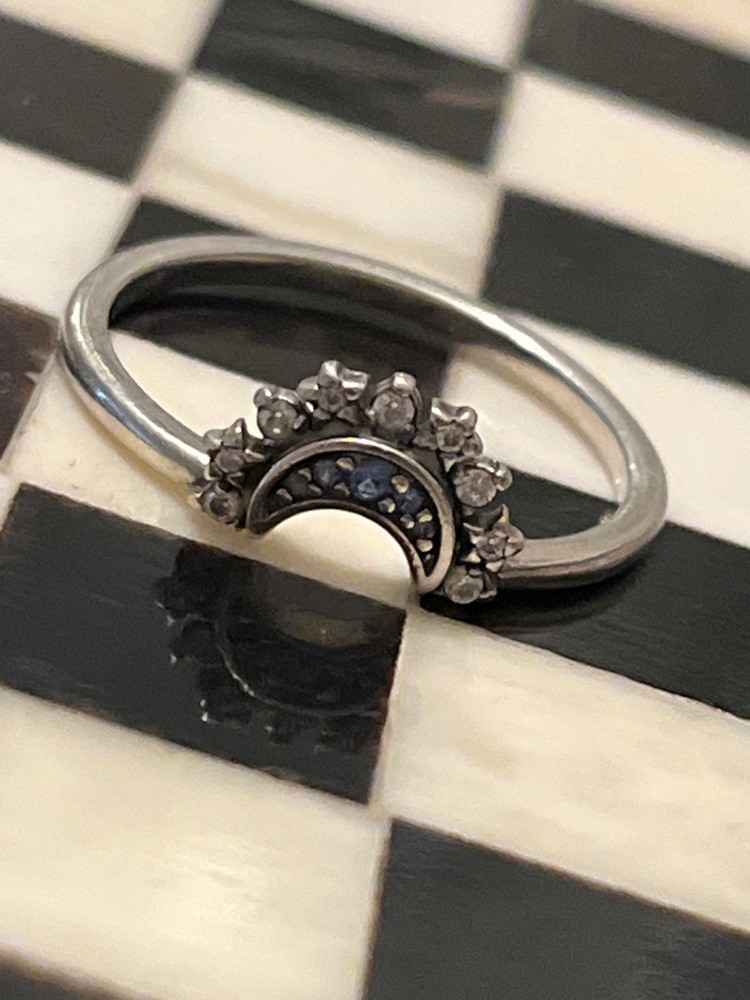 Pandora Ale sterling silver jewel encrusted daisy moon ring stackable 051026@