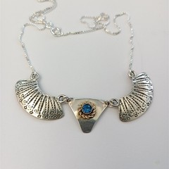 Ethnic Necklace Vintage Sterling Silver Blue Tribal Folk Crescent Artisan Boho