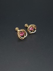 Vintage 12k Gold Filled H.G. Pink Rhinestone Screw Back Earrings Mid Century