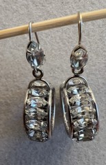Vintage JMS 10K White Gold & Marquise Rhinestone Dangle Earrings – 5.7 GM – 1950