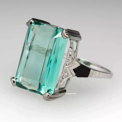 22.65 CT elongated Emerald cut blue tourmaline cocktail Party Engagement Ring