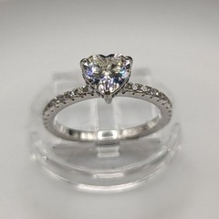 Moissanite Heart Engagement Ring Gemstone Hidden Halo CZ Sterling Silver 6 NWT