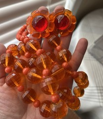 Vintage 60s Necklace Earrings Lucite Mod Plastic Set Lot Flower Orange Red