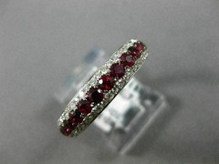 ESTATE .99CT DIAMOND & AAA RUBY 14K WHITE GOLD 3D 3 ROW WEDDING ANNIVERSARY RING