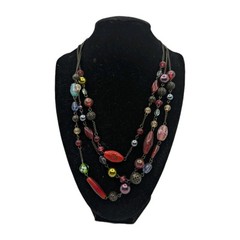 Avon Necklace Filigree metal acrylic braded Glass Lampwork beads layered 17″