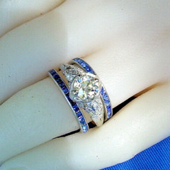 Original Antique SAPPHIRE Carre cut Band Deco PLATINUM Eternity Anniversary Ring