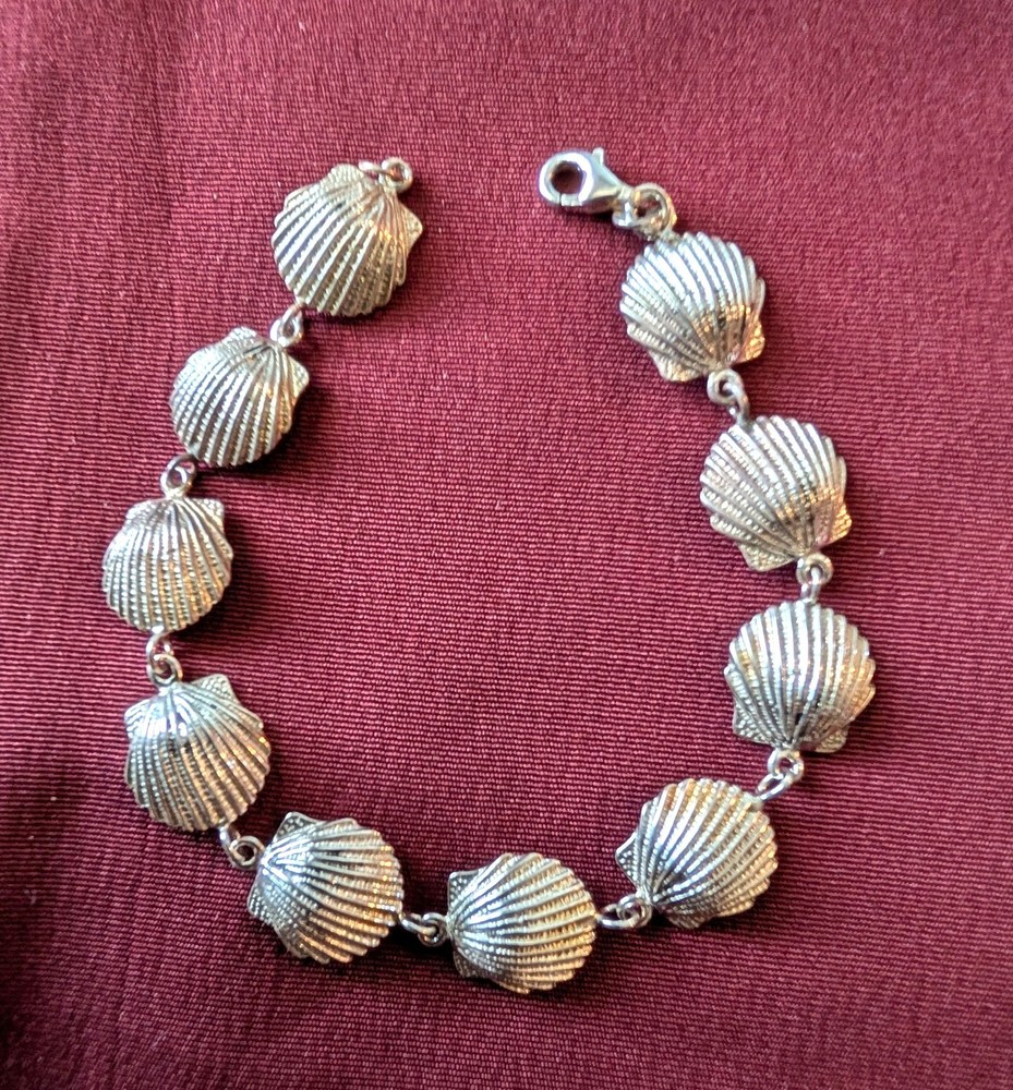 Vintage Sterling 925 Silver Scallop Seashell Shell Bracelet Nautical Beach