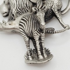 Fable Safari Africa Animal 3D Sculpted Pewter Silver Tone Collage Vtg Brooch Pin