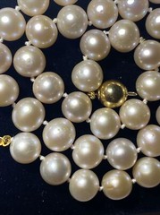 Necklace 10mm Cultured Pearl pinkish lavender KNOTTED silk 9mm 14k ball clasp