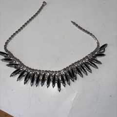 Black Navette Rhinestone Necklace Clip Earrings Set Unmarked “Juliana Style”