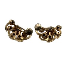 Vintage Clear AB Rhinestone Swirl Design Gold Tone Screw Back Earrings
