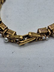 Vintage 70’s Gold Tone Tennis Bracelet with Faux Pearls 7″