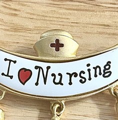 Vintage Tona Nursing Nurse brooch pin, hanging charms.