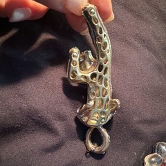 Gold Tone Leopard Gemstone Pendant Old Pawn Green Gem E