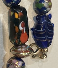 Italian Milifiore Oval Multicolored, Cloisonné & Carved Animals Bead Necklace