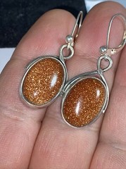 Earrings Pierced Hanging Big Sparkling Goldstones Cabs Sterling Silver LeverBack