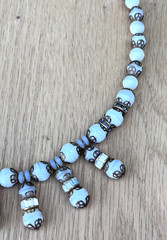 Vintage Art Deco Opaline Milk Glass Bead Beaded Necklace Choker 17″ Modern
