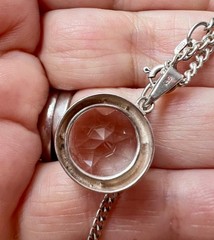 VINTAGE LARGE ROCK CRYSTAL COLORLESS WHITE QUARTZ PENDANT NECKLACE STERLING SLVR