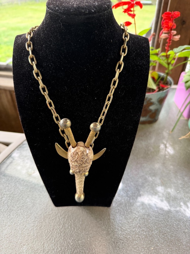 Vintage 1970’s statement Luca Razza Giraffe Resin/Mixed Metal Necklace 32″