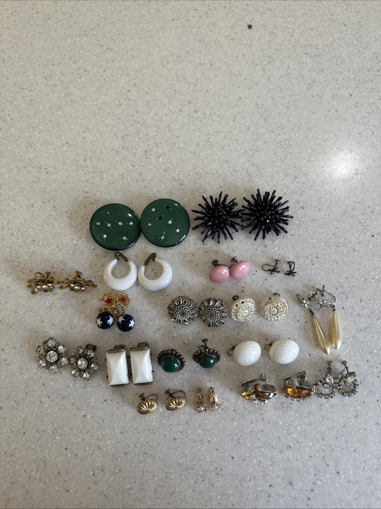 Clip-On And Screwback Earrings Bundle 18 Pairs Various Styles And Colors