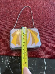 1920s Art Deco Enamel Compact Purse Mirror Powder Rouge Case w/ Chain Handle