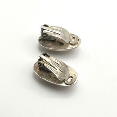 Vintage Silver Tone Oval Dome Clip On Earrings Minimalist Mid Century Style