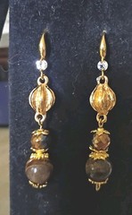 Antique Bronze Tiger’s Eye Oval Pendant Necklace & Dangle Earrings Set