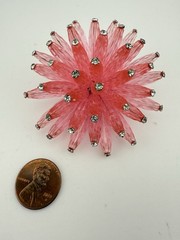 VENDOME SILVERTONE 1960’S RHINESTONE PINK SPUTNIK ATOMIC BROOCH K110C