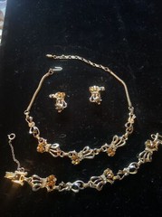 Vintage Barclay Parure Set Gold & Clear Rhinestone Necklace Earrings Bracelet A