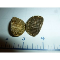 Lanvin Vintage Gold Tone Textured Stippled Oval Domed Clip On Earrings France