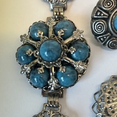 Faux Turquoise Bracelet 2 Earrings Silver Tone Southwestern Boho Tribal Filigree