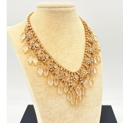 Gold‑Tone Bridal Necklace w/ Prong‑Set Marquise & Round Stones, Clear Elegance