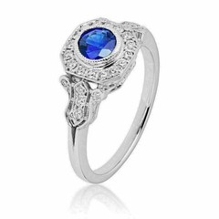 Art Deco Style Simulated Blue Sapphire Cocktail Anniversary Ring In 925 Silver