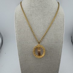 Vintage 70’s Photo Locket Holder Double Sided Spinner Pendant Necklace Gold 24″