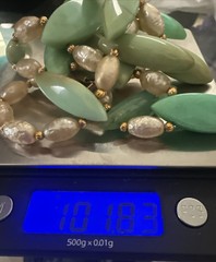 Heavy Vintage Unique Large Green Marquise Shape Opals & Faux Pearl Push in Clasp