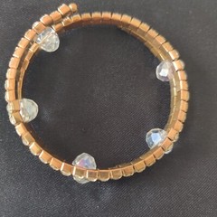 Womens Vintage Gold Tone Rhinestones & Crystal Beads Stretchable Bracelet