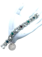 Fabulous Vintage 1930’s Art Deco Link Bracelet, “Jeweled” and Rhinestone Inset