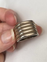 Vintage Chateau D’Argent Solid Sterling 925 Modernist Ring W 14K Gold Rope Band