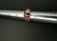Vintage Multi-Color Stone Fashion Ring, 18KT Gold Plate Size 7, Designer LIND