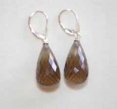 14K Gem Quality Micro Faceted Smokey Topaz Large Tear Drop Elongated Earrings