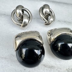Vintage Modernist Clip-On Earrings Silver Tone Sculptural Barclay Pierre Cardin