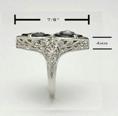 ANTIQUE BELAIS 14K White Gold FILIGREE DIAMOND ONYX RING – size 4