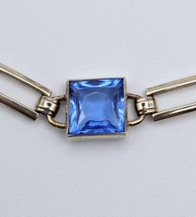Vintage Simmons Art Deco Gold Filled Bracelet Blue Glass Square Link