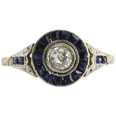 Art Deco 2.85Ct Lab Created Diamond & Sapphire 14K Gold Finish Engagement Ring