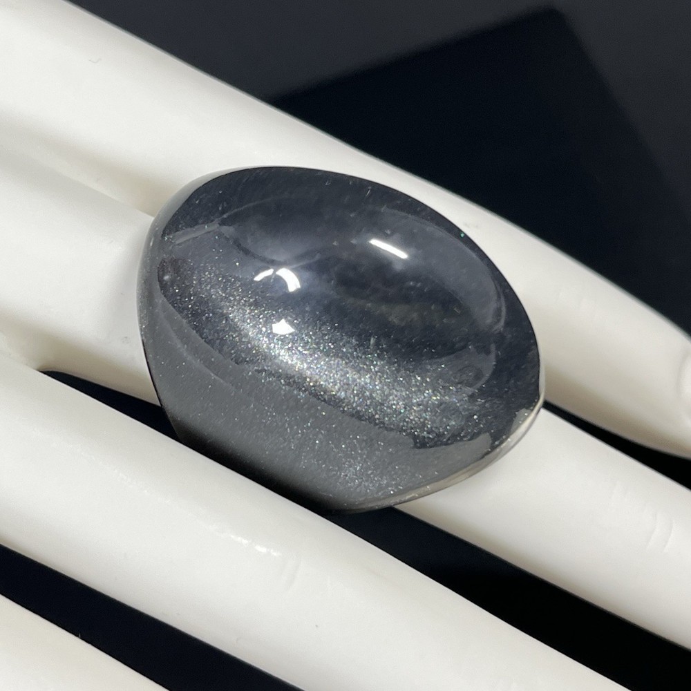 Chunky Lucite Dome Ring Clear Silver Bubble Shimmer 8 Retro Statement Runway
