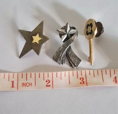 VINTAGE Set of 3 Tac Pins – Key, Star, Comet Gold / Silver Tone