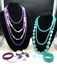 Vintage Retro Plastic Jewelry Lot, In Turquoise and Purple Lucite, 1960s-1980s